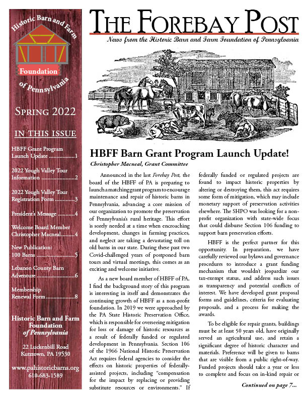 Newsletter cover with engraving of barn
